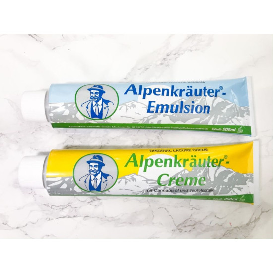 Set 2 krem alpskih zelišč – Alpenkräuter konopljina krema z vražjim krempljem in emulzija